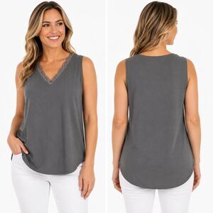 Maurices Gray Lace Trim V-Neck Tank Top XS NWT